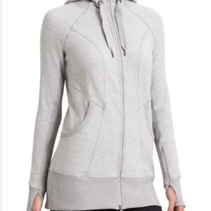 Athleta Women's  Hoodie Tunic Jacket Small Full Zip Gray Athleisure Sweatshirt